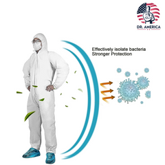 Non Taped Protective Coveralls with Elastic Hood, Full body coverage with 63gsm SMMS Breathable Fabric, ASTM Tested, FDA Approved, Unisex – Dr. America