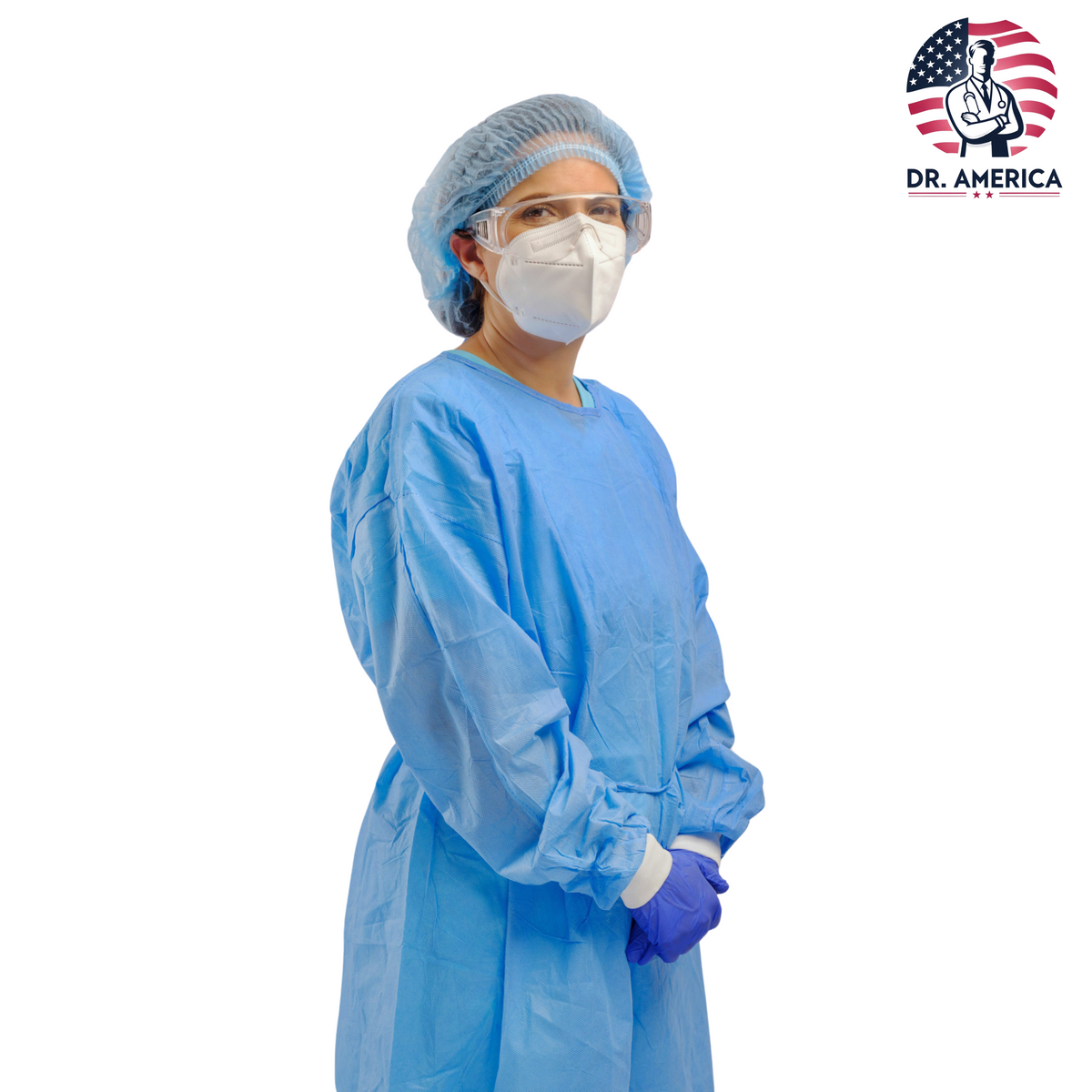 DirectProtect™ LEVEL 4 Sterile Surgical Gown with Drape, Full Body, Highly Breathable SSMMS Reinforced Fabric, with Closed Back and Knitted Cuffs, AAMI, FDA 510k & CE Tested, ONE SIZE FITS ALL (2XL Unisex) Dr. America Healthcare