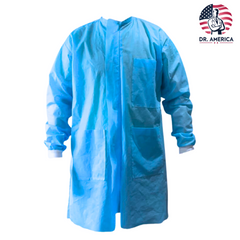 Disposable Lab Coat with 3 Pockets, Neck to Shin Coverage with Front Zipper and Storm Flap with Sealable Tape, 50GSM thick SBPP Quality Fabric, FDA Approved – Dr. America Healthcare